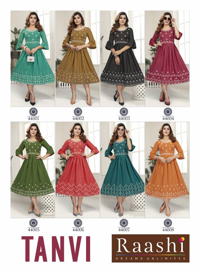 Raashi Tanvi Fancy Ethnic Wear Rayon Designer Anarkali Kurti Collection